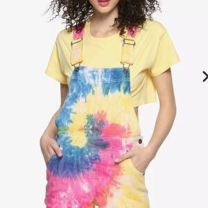 Hot Topic Blackheart Pink and Blue Tie-Dye Overalls